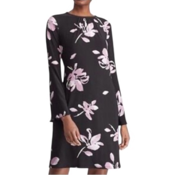 Chaps Dresses & Skirts - Chaps Long Sleeved Floral Print Mini Dress XL Black & Pink